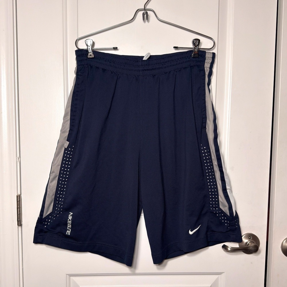 Nike Elite Basketball Shorts Navy Blue Grey Dri-FIT Athletic Mens XL